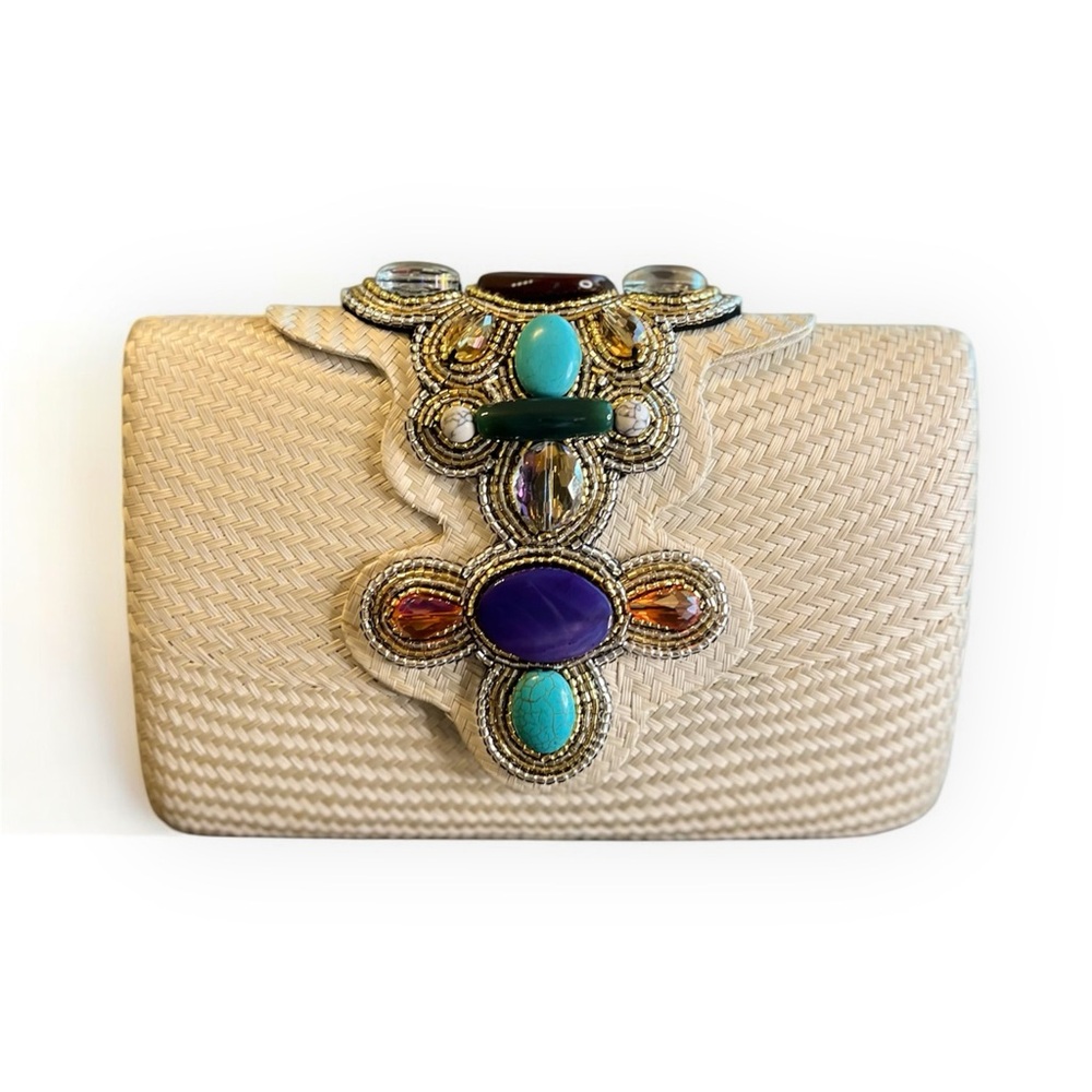 Beaded Clutch with Turquoise and Purple Accents
